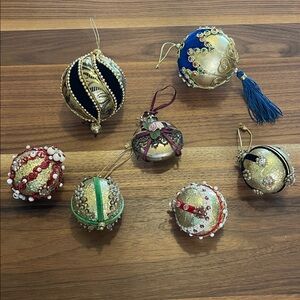Vintage Velvet Victorian Beaded Christmas Ornaments Set